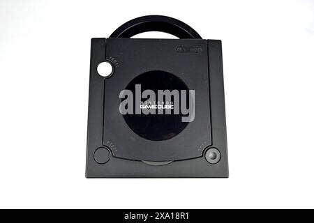 Nintendo GameCube in black, top view  – Wales, UK  – 17 May 2024 Stock Photo