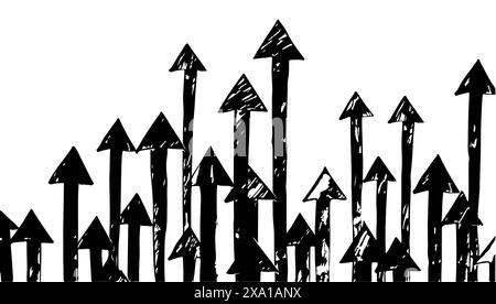 Hand-drawn black arrows pointing upwards on white background vector illustration Stock Vector