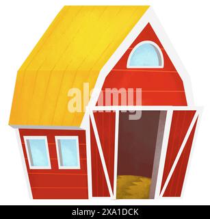 Cartoon scene with wooden farm building red barn stable house colorful planks isolated background illustration for kids Stock Photo