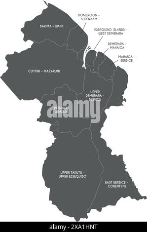 Vector map of Guyana with regions and administrative divisions. Editable and clearly labeled layers. Stock Vector