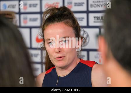 Minneapolis, Minnesota, USA. 3rd June, 2024. United States Midfielder ROSE LAVELLE (16) speaks to media during media availability ahead of the United States vs South Korea women's international friendly match at Allianz Field in St. Paul. (Credit Image: © Steven Garcia/ZUMA Press Wire) EDITORIAL USAGE ONLY! Not for Commercial USAGE! Stock Photo