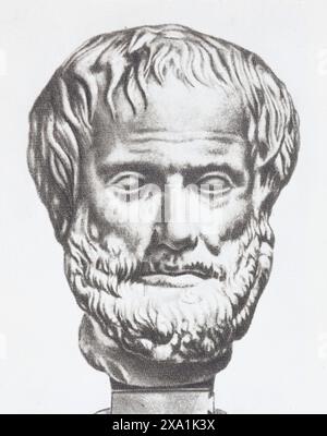 Marble bust of Aristotle - ancient Greek philosopher. Photography from the mid-20th century. Stock Photo