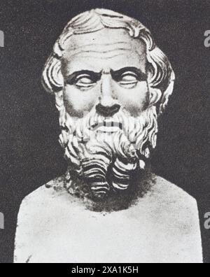 Marble bust of Herodotus - ancient Greek historian. Photography from the mid-20th century. Stock Photo