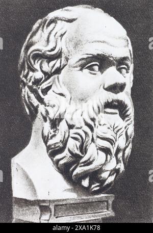 Marble bust of Socrates - ancient Greek philosopher. Photography from the mid-20th century. Stock Photo