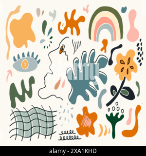 hand drawn various shapes and doodle objects. Abstract contemporary modern trendy vector illustration. Stock Vector