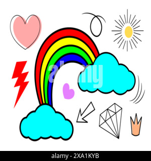 Set of colorful doodle on white background.vector illustration. Stock Vector