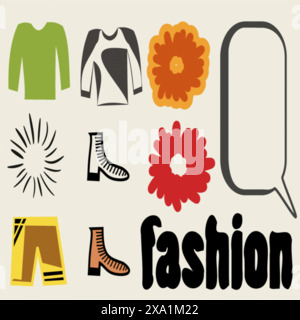 Vector illustration of set of women's accessories.Summer fashion collection. Stock Vector