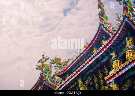 Colorful building facade with diverse patterns, featuring bird motifs Stock Photo