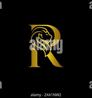 initial letter R with lion, Letter R and lion silhouette combination, Flat Logo Design Template.EPS 10 Stock Vector