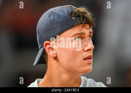 Holger RUNE of Denmark during the ninth day of Roland-Garros 2024, ATP and WTA Grand Slam tennis tournament on June 03, 2024 at Roland-Garros stadium in Paris, France Stock Photo