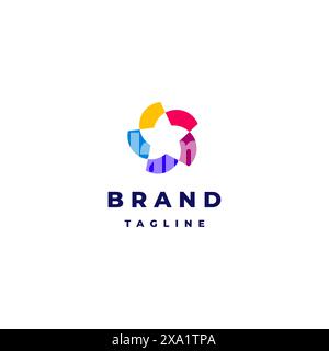 Star Inside Colorful Rotating Geometric Shapes Logo Design. Five Colorful Geometric Shapes Forming Star Symbol Design. Stock Vector