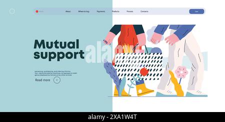 Mutual Support: Helping carry a heavy bag -modern flat vector concept illustration of a woman carrying shopping bag being assisted by man. Metaphor of Stock Vector