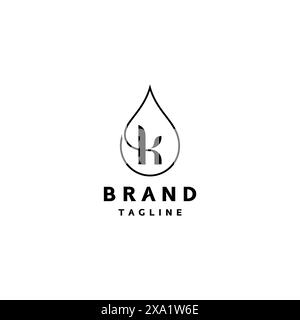 Initial Letter K Inside Water Drop Icon Logo Design. Minimalist Continuous Water Icon Lines Forming Letter K Logo Design. Stock Vector
