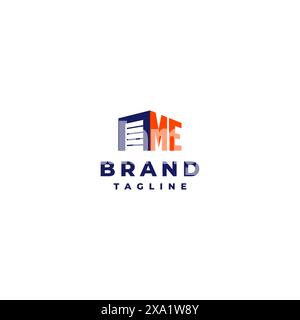 Simple Storage Door Beside Initial Letter ME Logo Design. Initial Letter ME Next To Garage Door Icon Logo Design. Stock Vector