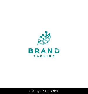 Simple Leaf With Technology Circuit Lines Logo Design. Simple Leaf Icon With Leaf Bones Forming Data Circuit Lines Logo Design. Stock Vector
