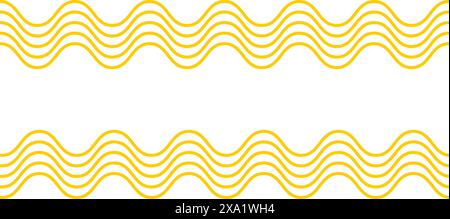 Wavy yellow horizontal lines on white background. Noodle or ramen texture. Pasta, tagliatelle or macaroni pattern. Curvy spaghetti banner. Traditional Italian of Japan food print. Vector illustration. Stock Vector