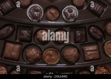 A close-up of chocolates in a variety of flavors Stock Photo