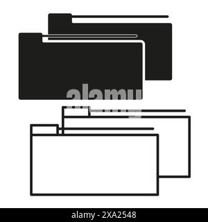 Set of vector file folder icons in black and white. Simple and modern design. Stock Vector