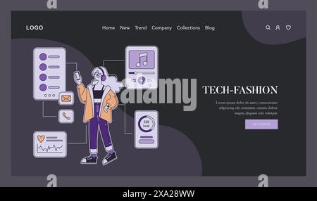 Personalization concept. Stylish person interacts with customizable tech gadgets on a sleek website interface. Trendy digital user experience. Vector illustration. Stock Vector