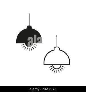 Hanging pendant lamps with light rays vector. Black and white ceiling lights illustration. Vector icons of interior lighting. Stock Vector