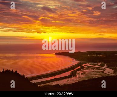 Sunset above Stinson Beach, Mount Tamalpais State Park, Golden Gate National Recreation Area, Marin County, California Stock Photo