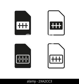 SIM card icon. Mobile chip symbol. Telecommunications vector graphic. Black and white design. Stock Vector