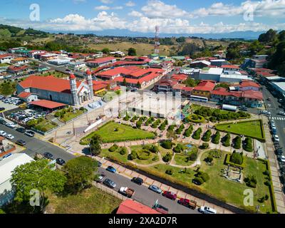 An aerial view of Zarcero Park in Alajuela, Costa Rica, on a sunny day Stock Photo