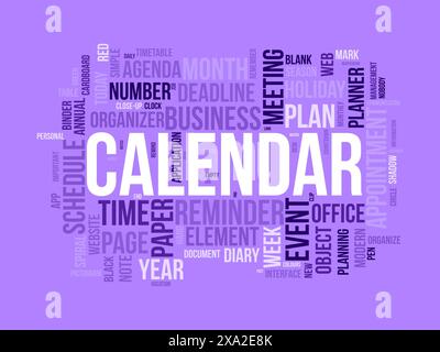 Calendar word cloud template. Diary planning concept vector tagcloud background. Stock Vector