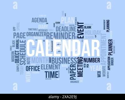 Calendar word cloud template. Diary planning concept vector tagcloud background. Stock Vector