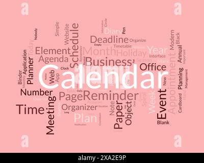 Calendar word cloud template. Diary planning concept vector tagcloud background. Stock Vector