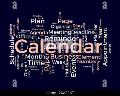 Calendar word cloud template. Diary planning concept vector tagcloud background. Stock Vector