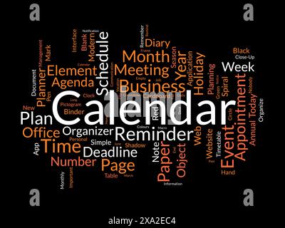 Calendar word cloud template. Diary planning concept vector tagcloud background. Stock Vector