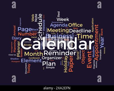 Calendar word cloud template. Diary planning concept vector tagcloud background. Stock Vector
