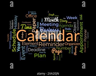 Calendar word cloud template. Diary planning concept vector tagcloud background. Stock Vector