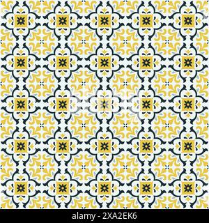 Floor or wall ceramic tile design, tile seamless pattern. Vector illustration. Patchwork background, geometric wallpaper Stock Vector