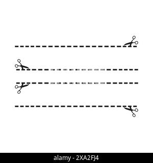 Scissors cutting lines. Dotted black lines. Cutting guide vector. Coupon or ticket cutout. Stock Vector