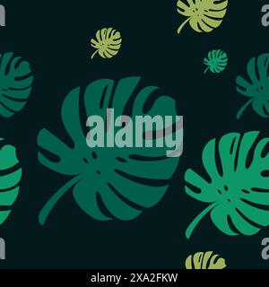 Flat monstera seamless pattern simple. monstera background vector Stock Vector