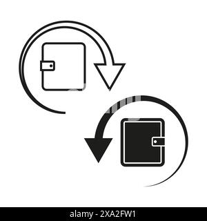 Wallet rotation icon. Circular arrow. Black and white. Vector illustration. Stock Vector