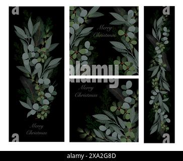 Botanical card with Christmas elements such as fir, holly berry, spruce isolated . Vector. Stock Vector