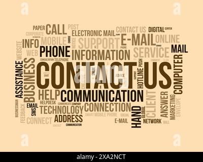 Contact us word cloud template. Communication connection concept vector tagcloud background. Stock Vector