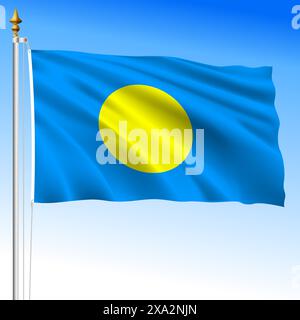 Palau islands, official national waving flag, oceania, vector illustration Stock Vector