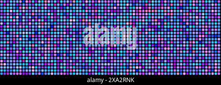 Purple disco party seamless pattern. Rounded square sequin mosaic texture background. Abstract shining colorful halftone wallpaper. Pop up comic glitter sparkles backdrop. Retro vector design template Stock Vector