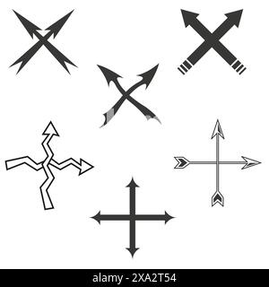 Collection of black arrow icons. Various direction indicators, navigation symbols. Arrowhead designs set. Vector illustration. EPS 10. Stock Vector