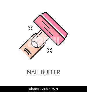 Manicure service nail buffer color line icon. Woman beauty or spa salon nail service, manicure and pedicure master cosmetology linear vector sign. Cosmetics and makeup shop outline pictogram or icon Stock Vector