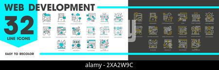 Web development, IT specialist career or job vacancy vector icons for internet technology. Web development or digital project manager, game developer and UI UX designer and social media director icons Stock Vector