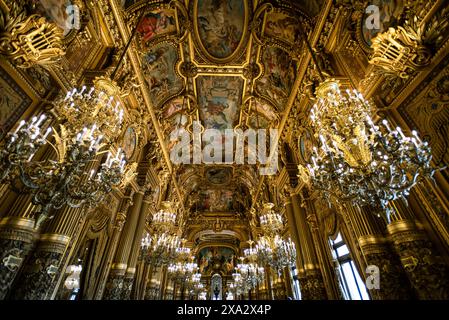 The Opulent Grand Foyer of Opera Garnier - Paris, France Stock Photo