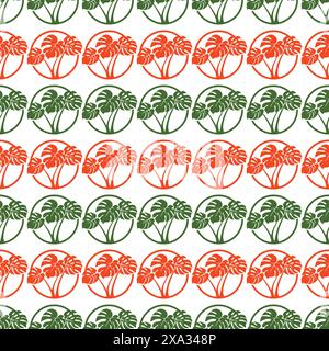 Flat monstera leaves seamless pattern, monstera background simple design Stock Vector