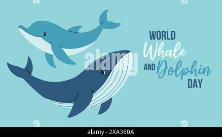 World Whale and Dolphin Day. Holiday concept. Template for background, banner, card, poster with text inscription. Stock Vector