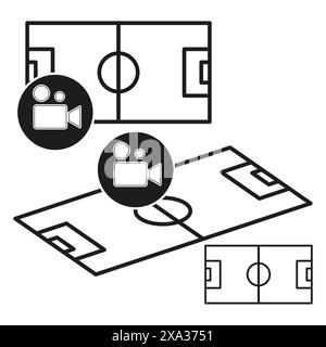 Soccer field icons. Video camera symbols. Black and white. Sports vector illustration. Stock Vector