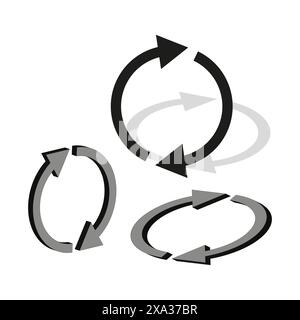 Circular arrow icon. Rotating arrows set. Black and gray. Vector illustration. Stock Vector